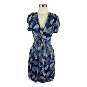 TORY BURCH Blue‎ White Seashell Print Faux Wrap Silk Mini Dress Women's Size XS